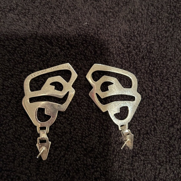 Erika Hult De Corral RIC Modernist Sculptural Sterling Silver Earrings Mexico - Picture 6 of 6